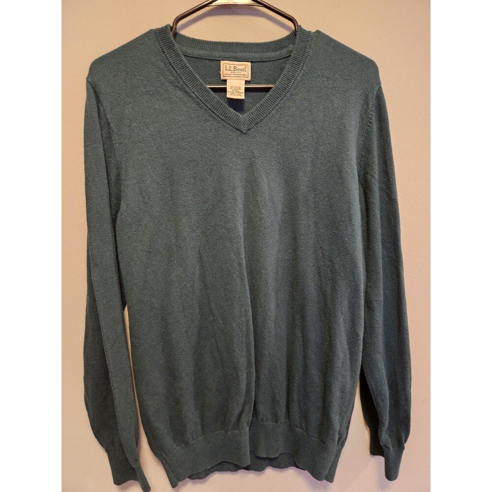 L.L.Bean Men’s Medium Tall V Neck Sweater Cotton Cashmere Green M Tall